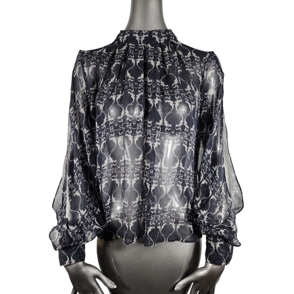 Thomas Wylde Silk Black Sheer Top Arm Slit Blouse Extra Small XS